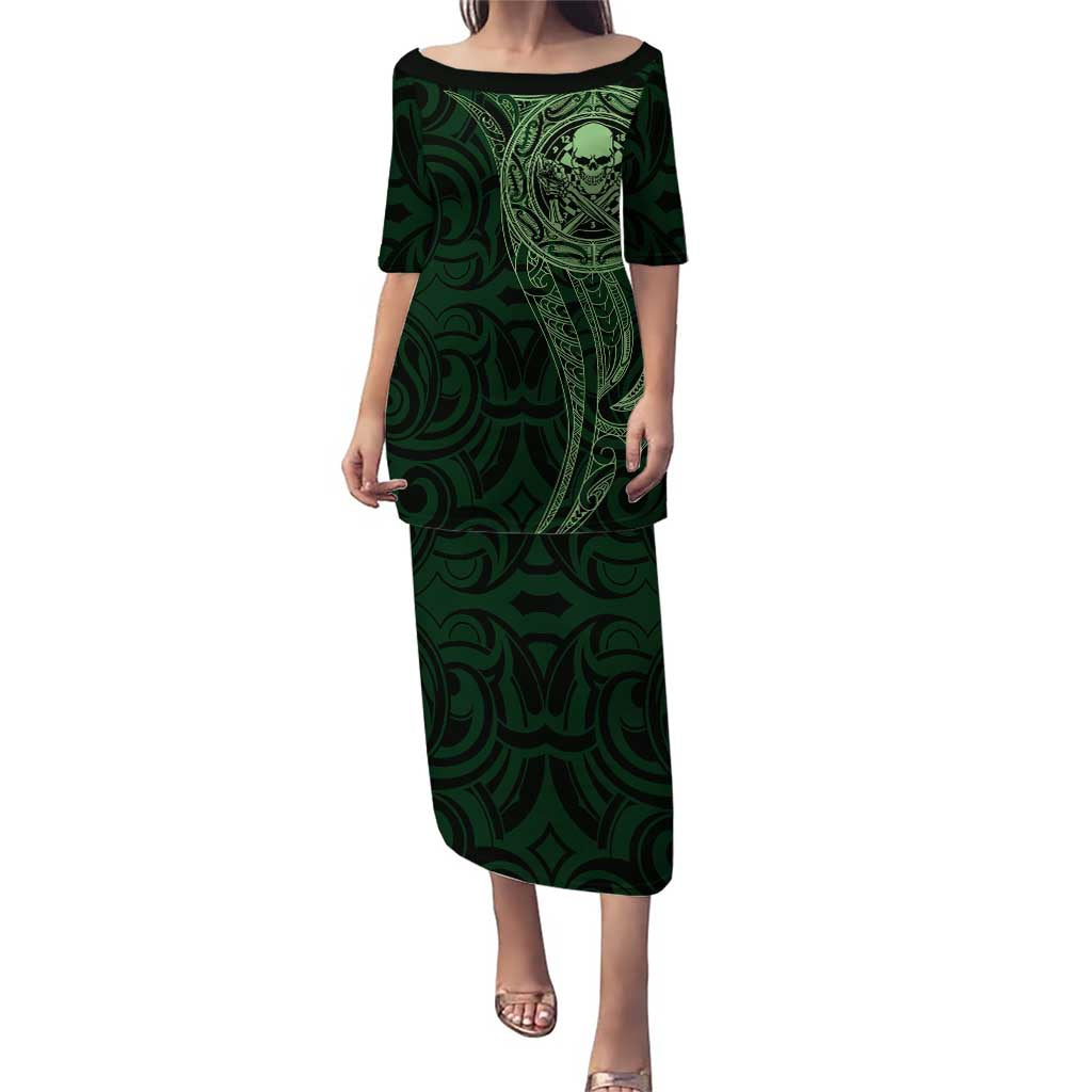 New Zealand Skull Darts Puletasi Aotearoa Maori Chest Tattoo Stylized Green - Polynesian Pride