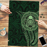 New Zealand Skull Darts Puzzle Aotearoa Maori Chest Tattoo Stylized Green - Polynesian Pride