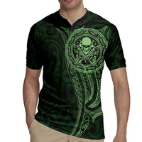 New Zealand Skull Darts Rugby Jersey Aotearoa Maori Chest Tattoo Stylized Green - Polynesian Pride