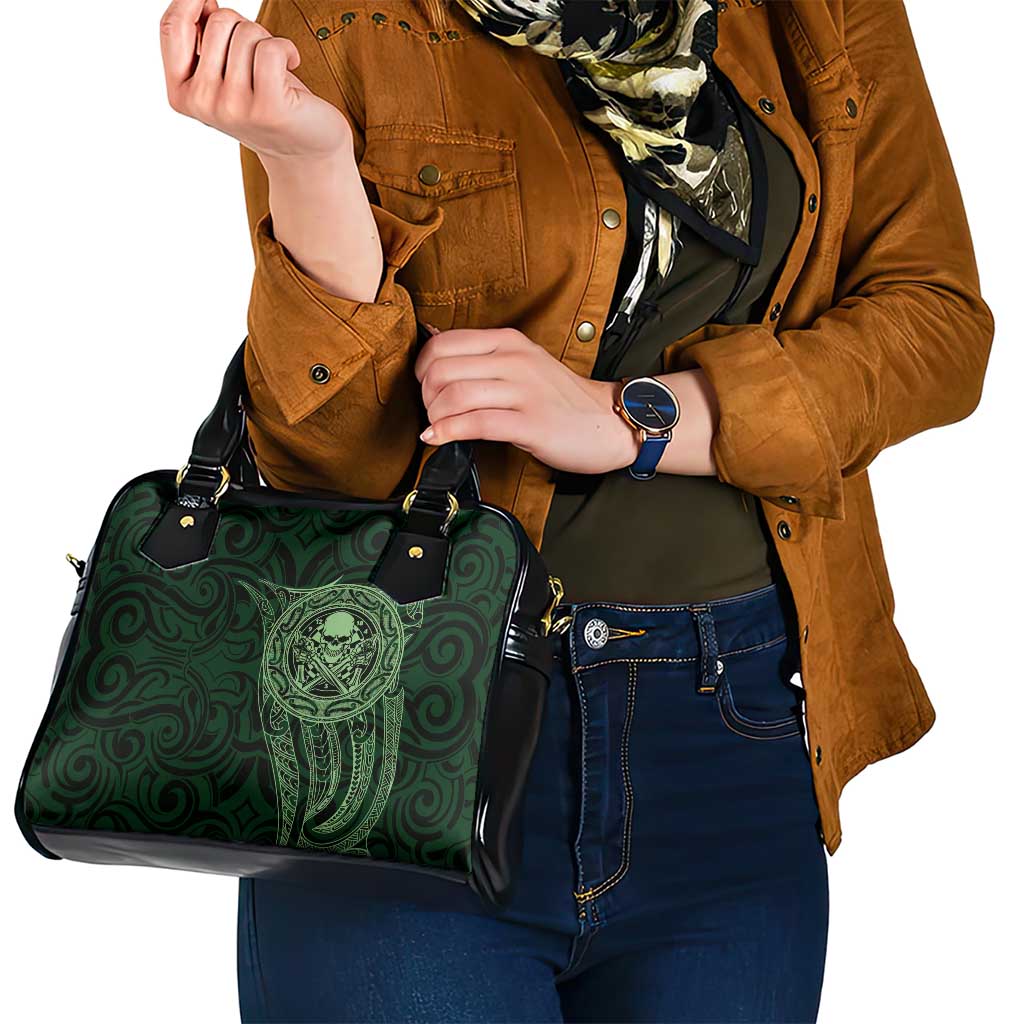 New Zealand Skull Darts Shoulder Handbag Aotearoa Maori Chest Tattoo Stylized Green - Polynesian Pride