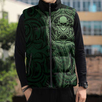 New Zealand Skull Darts Sleeveless Puffer Jacket Aotearoa Maori Chest Tattoo Stylized Green - Polynesian Pride