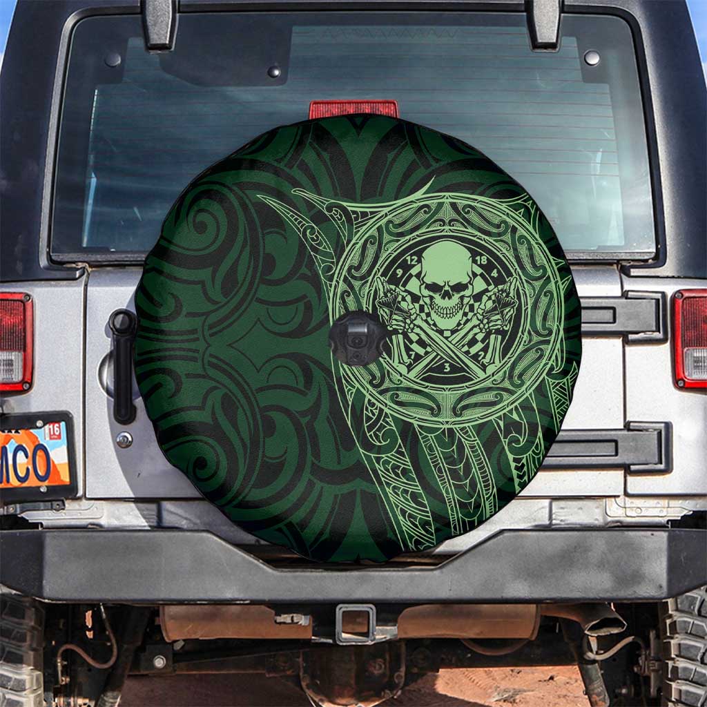 New Zealand Skull Darts Spare Tire Cover Aotearoa Maori Chest Tattoo Stylized Green - Polynesian Pride