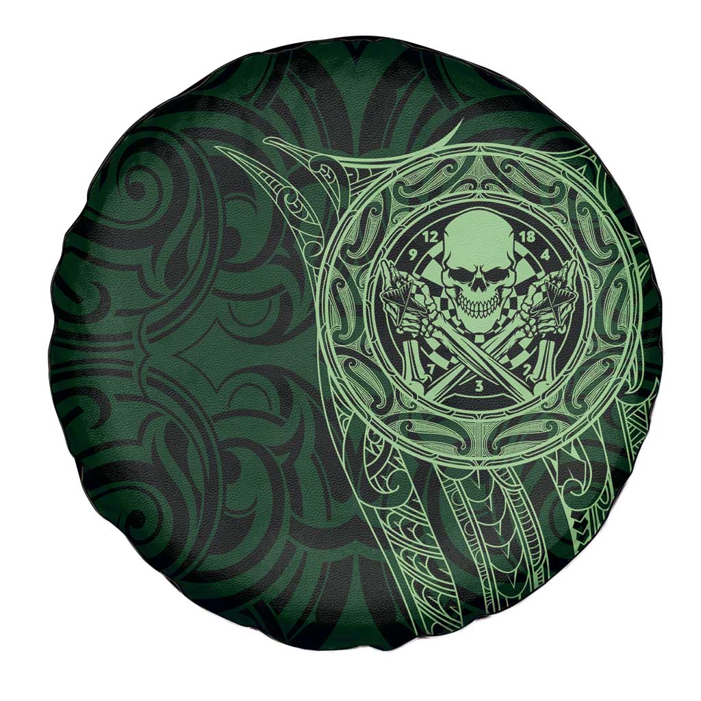 New Zealand Skull Darts Spare Tire Cover Aotearoa Maori Chest Tattoo Stylized Green - Polynesian Pride