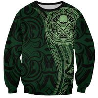 New Zealand Skull Darts Sweatshirt Aotearoa Maori Chest Tattoo Stylized Green - Polynesian Pride