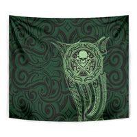 New Zealand Skull Darts Tapestry Aotearoa Maori Chest Tattoo Stylized Green - Polynesian Pride
