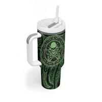 New Zealand Skull Darts Tumbler With Handle Aotearoa Maori Chest Tattoo Stylized Green - Polynesian Pride