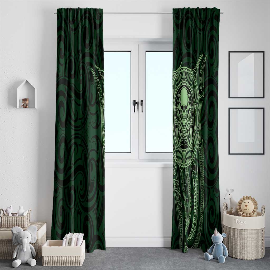 New Zealand Skull Darts Window Curtain Aotearoa Maori Chest Tattoo Stylized Green - Polynesian Pride