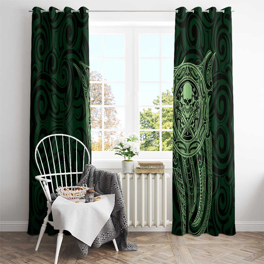 New Zealand Skull Darts Window Curtain Aotearoa Maori Chest Tattoo Stylized Green - Polynesian Pride