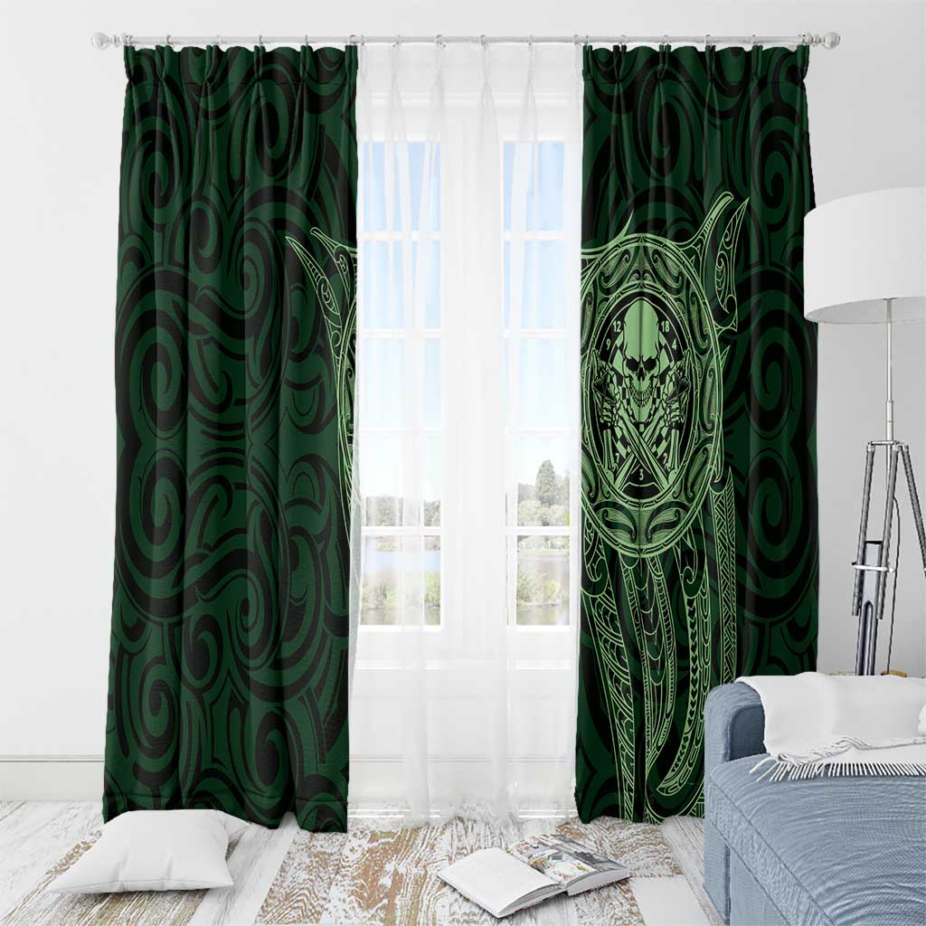 New Zealand Skull Darts Window Curtain Aotearoa Maori Chest Tattoo Stylized Green - Polynesian Pride