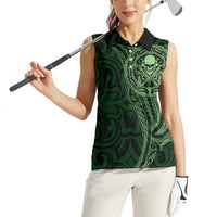 New Zealand Skull Darts Women Sleeveless Polo Shirt Aotearoa Maori Chest Tattoo Stylized Green - Polynesian Pride