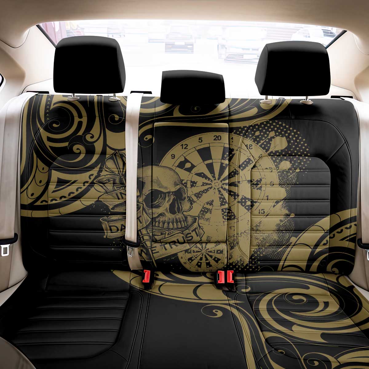 New Zealand Darts Back Car Seat Cover Skull In Dart We Trust Maori Pattern - Polynesian Pride