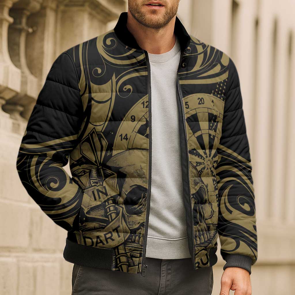 New Zealand Darts Bomber Puffer Jacket Skull In Dart We Trust Maori Pattern - Polynesian Pride