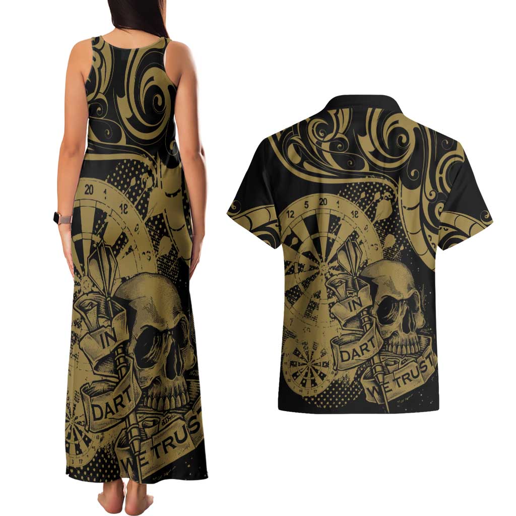 New Zealand Darts Couples Matching Tank Maxi Dress and Hawaiian Shirt Skull In Dart We Trust Maori Pattern - Polynesian Pride