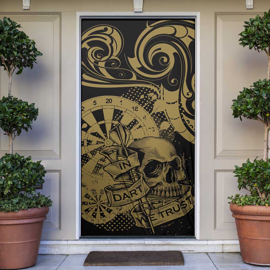 New Zealand Darts Door Cover Skull In Dart We Trust Maori Pattern - Polynesian Pride