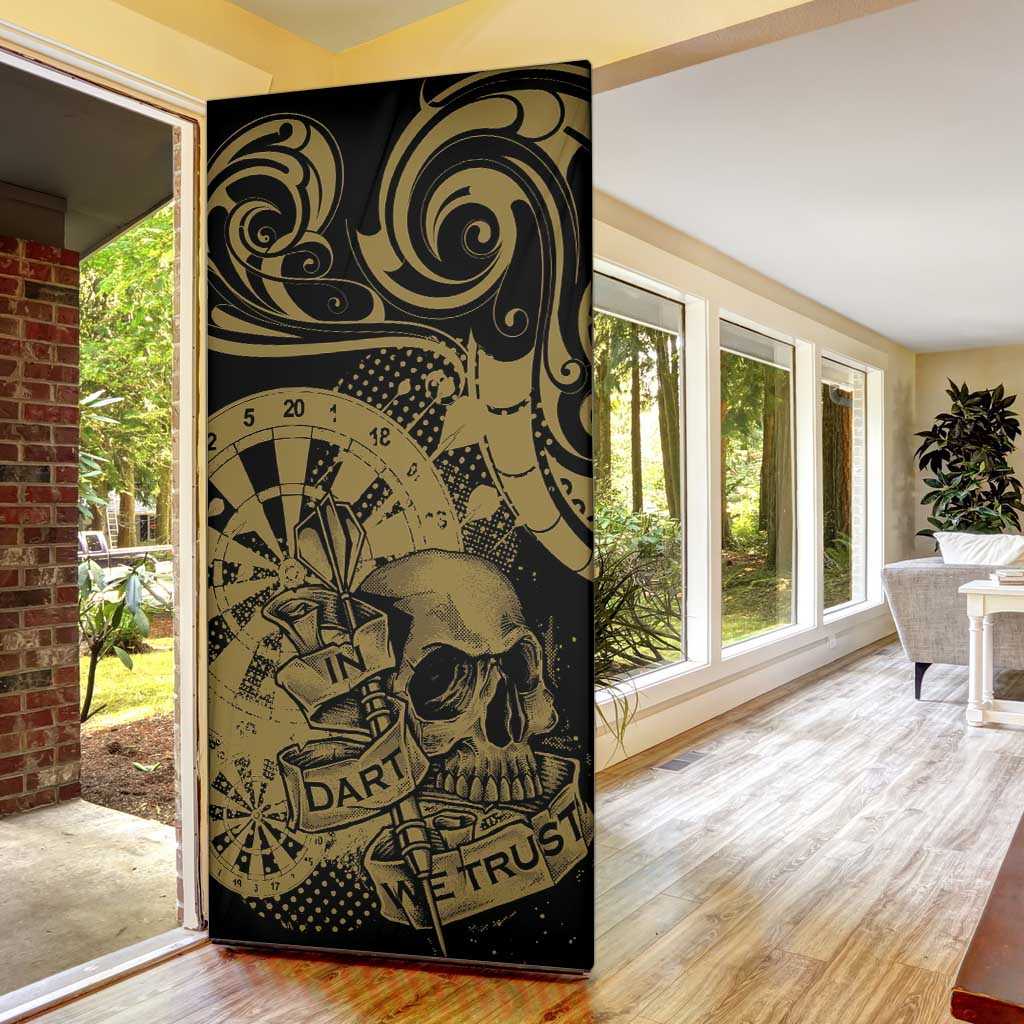 New Zealand Darts Door Cover Skull In Dart We Trust Maori Pattern - Polynesian Pride