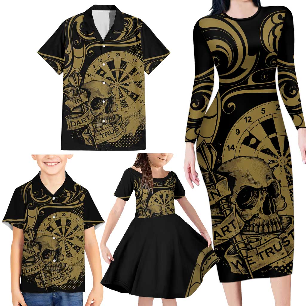 New Zealand Darts Family Matching Long Sleeve Bodycon Dress and Hawaiian Shirt Skull In Dart We Trust Maori Pattern LT14 - Polynesian Pride