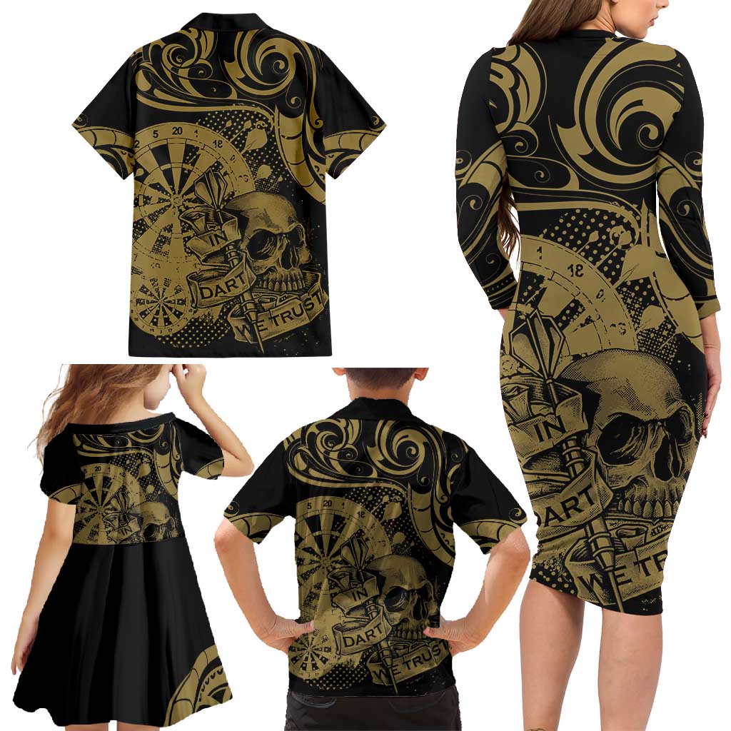 New Zealand Darts Family Matching Long Sleeve Bodycon Dress and Hawaiian Shirt Skull In Dart We Trust Maori Pattern LT14 - Polynesian Pride
