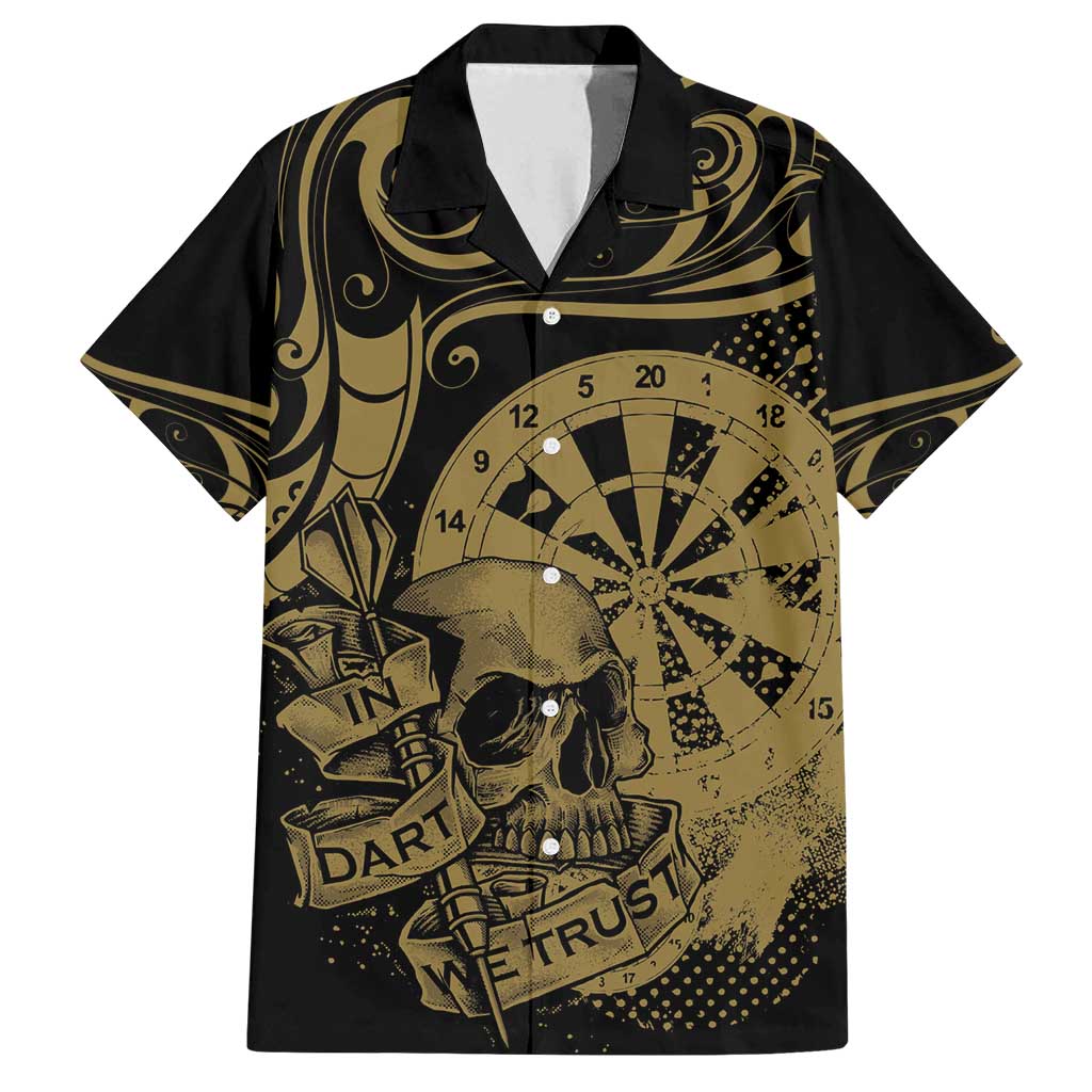 New Zealand Darts Family Matching Long Sleeve Bodycon Dress and Hawaiian Shirt Skull In Dart We Trust Maori Pattern LT14 Dad's Shirt - Short Sleeve Gold - Polynesian Pride