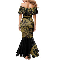 New Zealand Darts Family Matching Mermaid Dress and Hawaiian Shirt Skull In Dart We Trust Maori Pattern LT14 - Polynesian Pride
