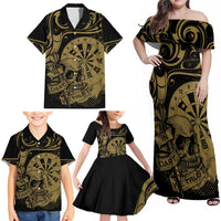 New Zealand Darts Family Matching Off Shoulder Maxi Dress and Hawaiian Shirt Skull In Dart We Trust Maori Pattern - Polynesian Pride