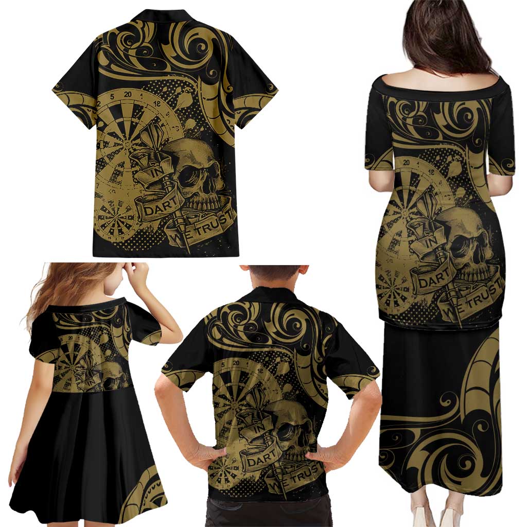 New Zealand Darts Family Matching Puletasi and Hawaiian Shirt Skull In Dart We Trust Maori Pattern - Polynesian Pride