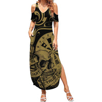 New Zealand Darts Family Matching Summer Maxi Dress and Hawaiian Shirt Skull In Dart We Trust Maori Pattern - Polynesian Pride