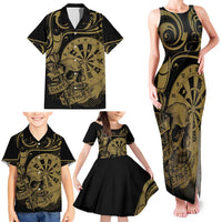New Zealand Darts Family Matching Tank Maxi Dress and Hawaiian Shirt Skull In Dart We Trust Maori Pattern - Polynesian Pride