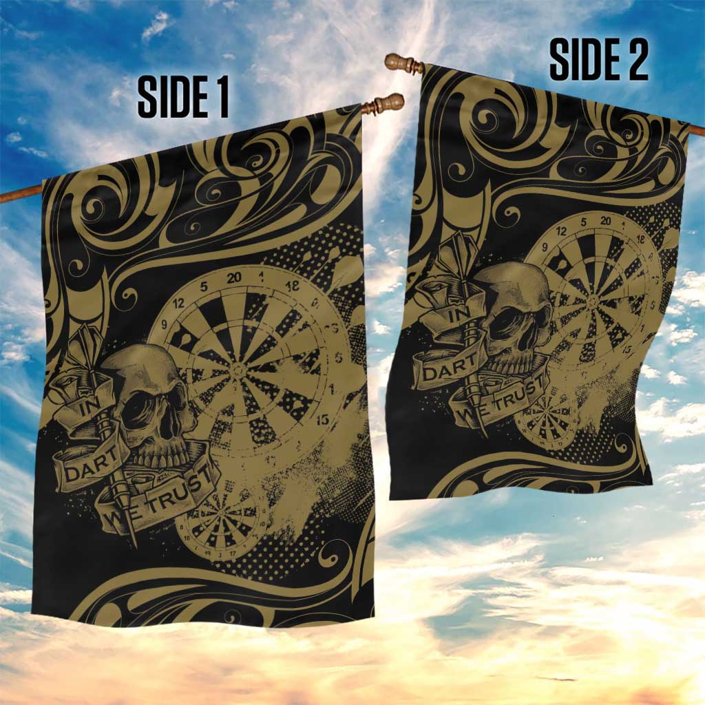 New Zealand Darts Garden Flag Skull In Dart We Trust Maori Pattern - Polynesian Pride