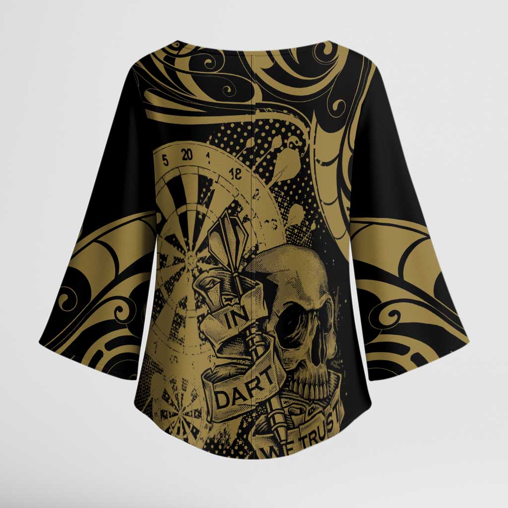 New Zealand Darts Kimono Sleeve Blouse Skull In Dart We Trust Maori Pattern - Polynesian Pride