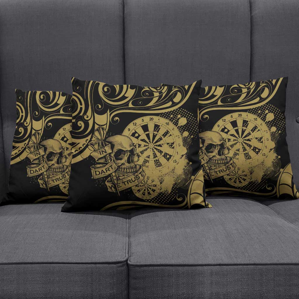 New Zealand Darts Pillow Cover Skull In Dart We Trust Maori Pattern - Polynesian Pride