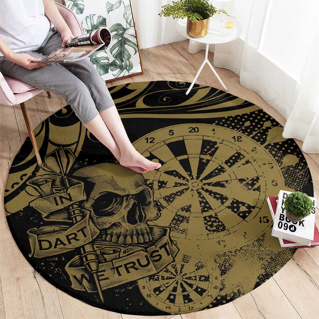 New Zealand Darts Round Carpet Skull In Dart We Trust Maori Pattern - Polynesian Pride