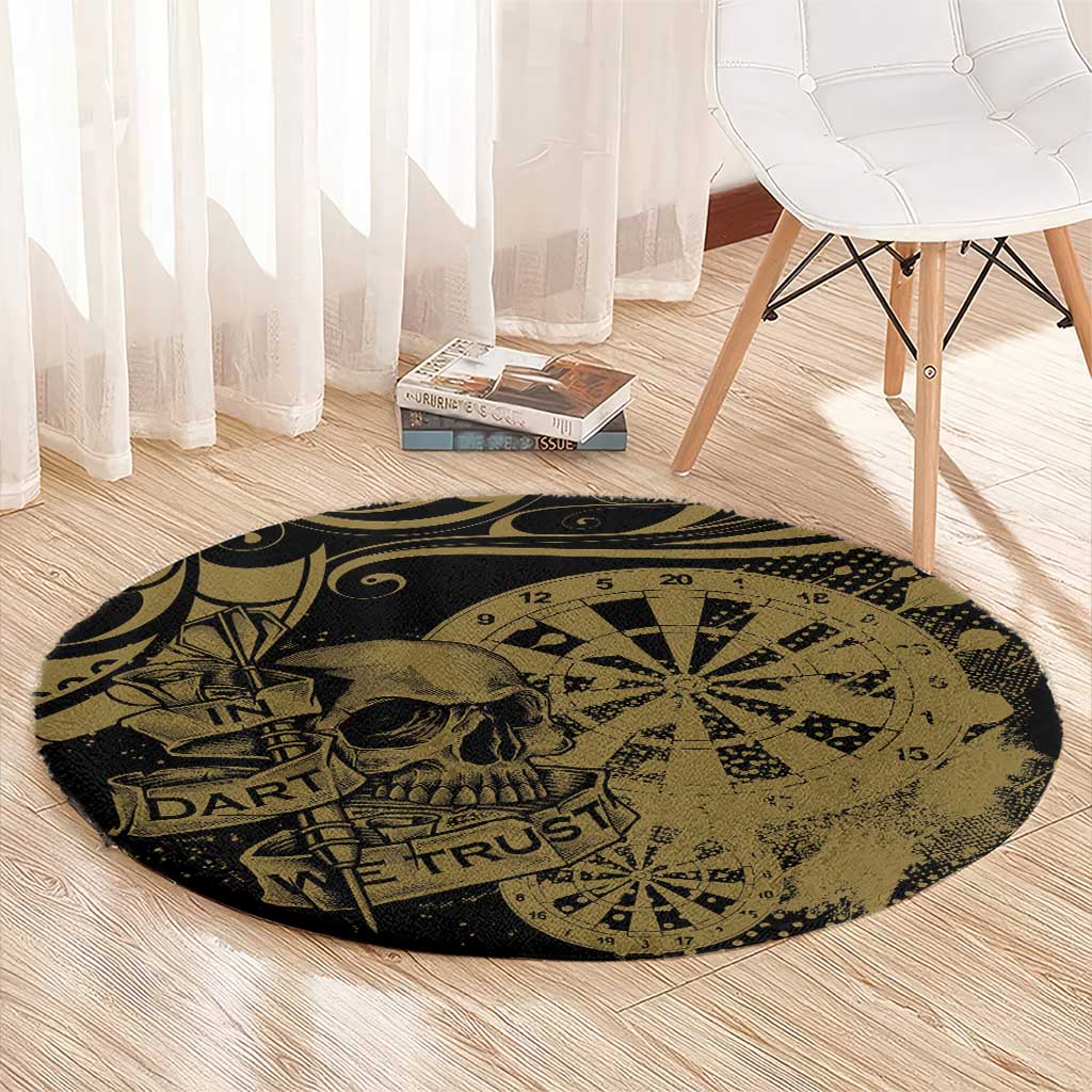 New Zealand Darts Round Carpet Skull In Dart We Trust Maori Pattern - Polynesian Pride