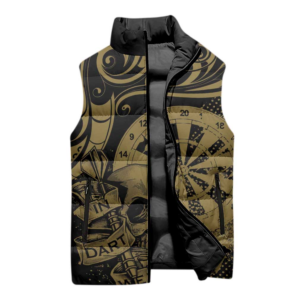 New Zealand Darts Sleeveless Puffer Jacket Skull In Dart We Trust Maori Pattern - Polynesian Pride