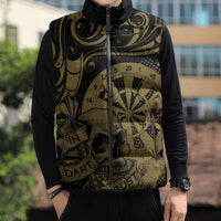 New Zealand Darts Sleeveless Puffer Jacket Skull In Dart We Trust Maori Pattern - Polynesian Pride