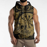 New Zealand Darts Sleeveless Zip Hoodie Skull In Dart We Trust Maori Pattern - Polynesian Pride
