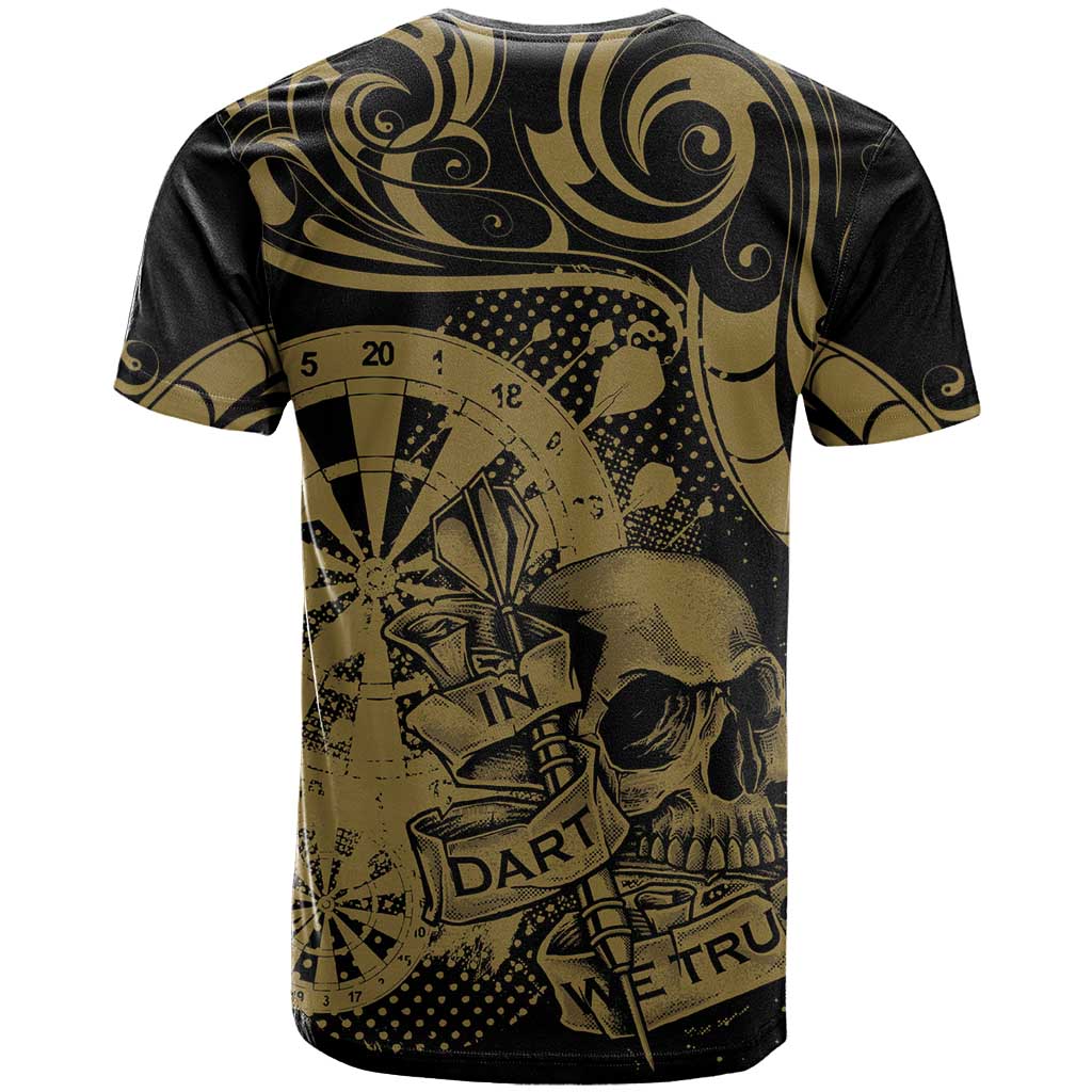 New Zealand Darts T Shirt Skull In Dart We Trust Maori Pattern - Polynesian Pride