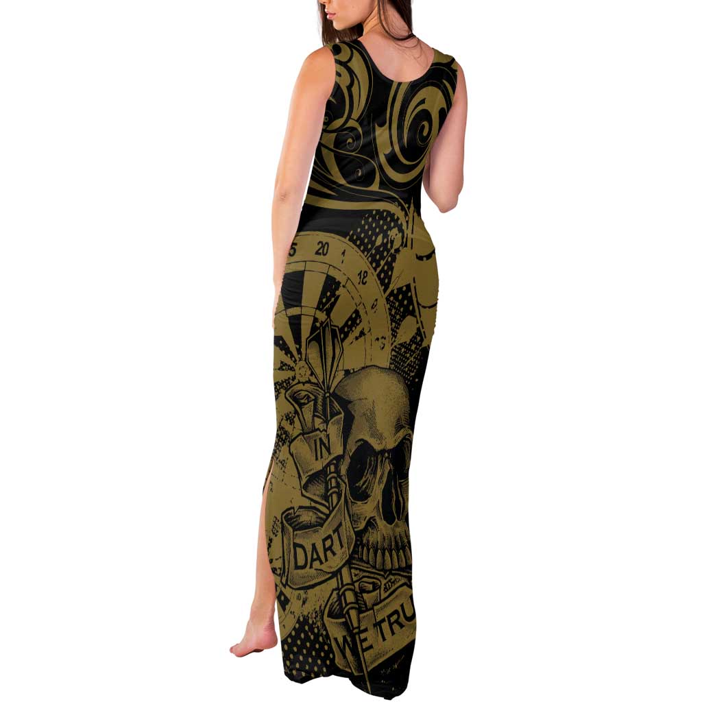 New Zealand Darts Tank Maxi Dress Skull In Dart We Trust Maori Pattern - Polynesian Pride
