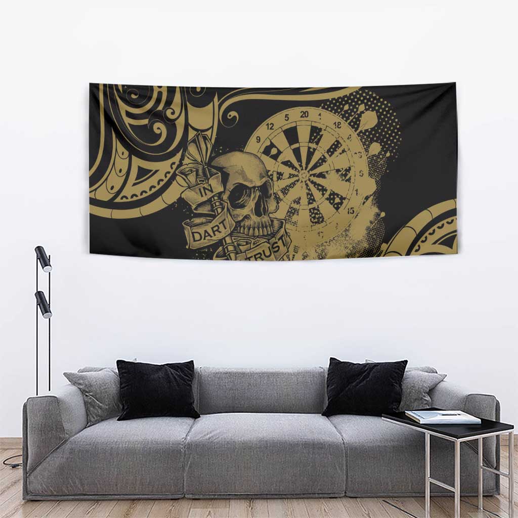 New Zealand Darts Tapestry Skull In Dart We Trust Maori Pattern - Polynesian Pride