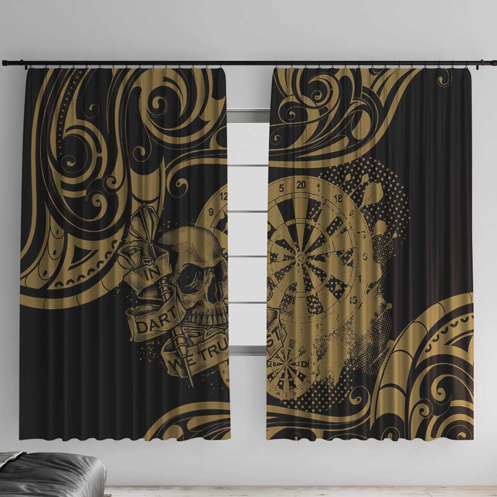 New Zealand Darts Window Curtain Skull In Dart We Trust Maori Pattern - Polynesian Pride