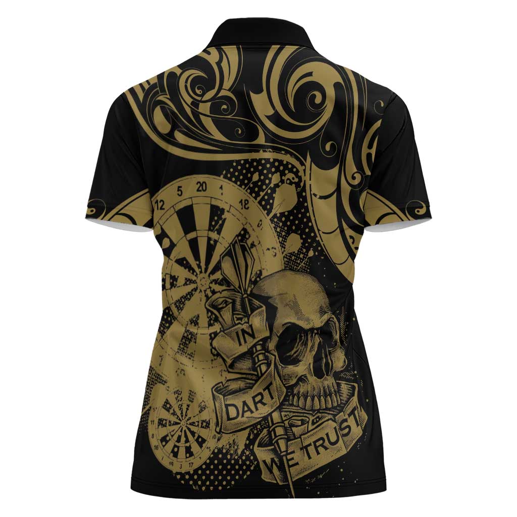 New Zealand Darts Women Polo Shirt Skull In Dart We Trust Maori Pattern - Polynesian Pride