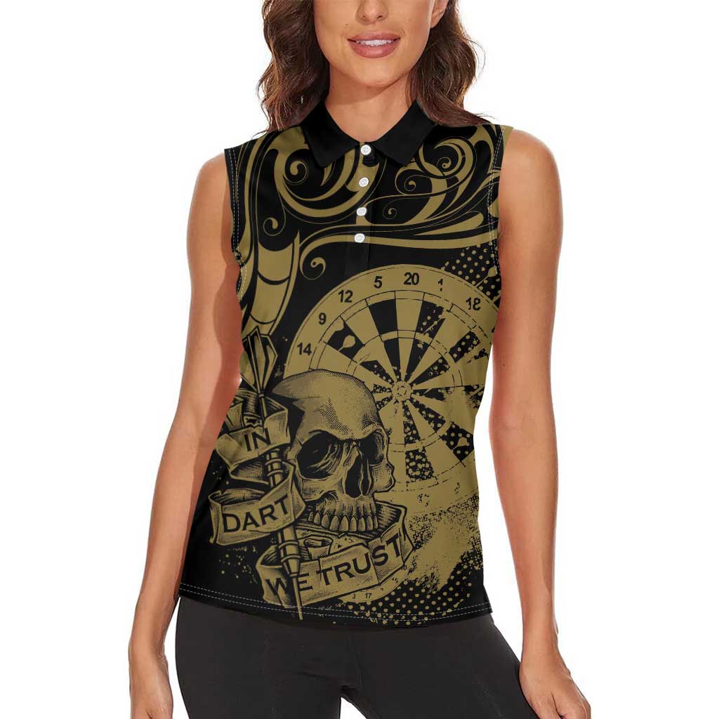 New Zealand Darts Women Sleeveless Polo Shirt Skull In Dart We Trust Maori Pattern - Polynesian Pride