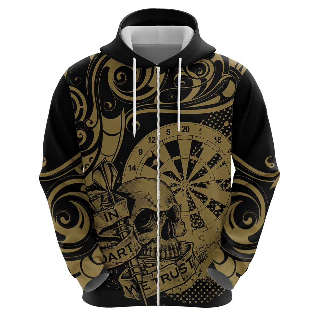 New Zealand Darts Zip Hoodie Skull In Dart We Trust Maori Pattern - Polynesian Pride