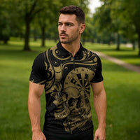 New Zealand Darts Zipper Polo Shirt Skull In Dart We Trust Maori Pattern - Polynesian Pride
