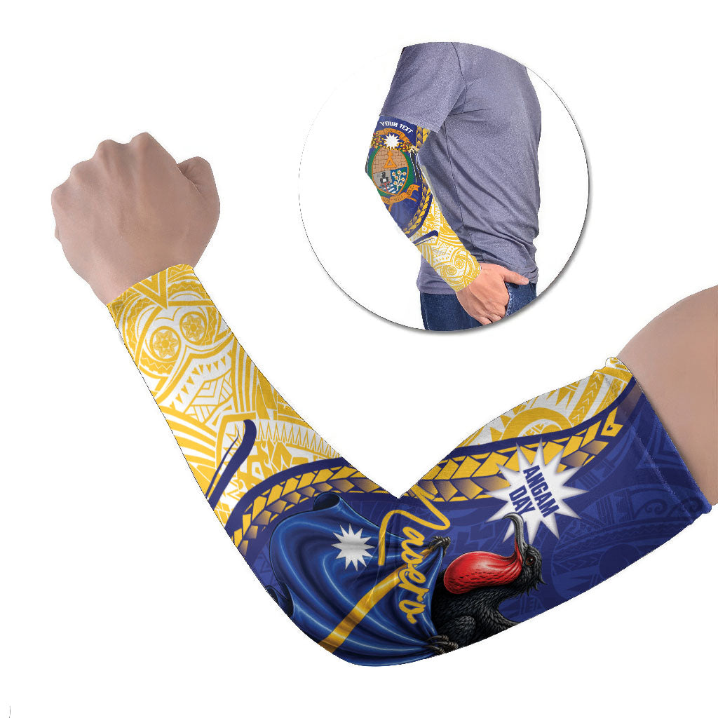 Personalised Nauru Angam Day Arm Sleeves Naoero Frigatebird With Flag Proud