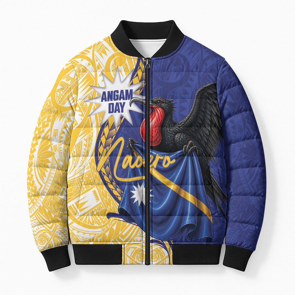 Personalised Nauru Angam Day Bomber Puffer Jacket Naoero Frigatebird With Flag Proud