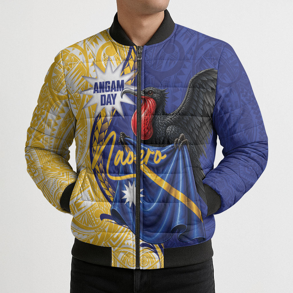 Personalised Nauru Angam Day Bomber Puffer Jacket Naoero Frigatebird With Flag Proud