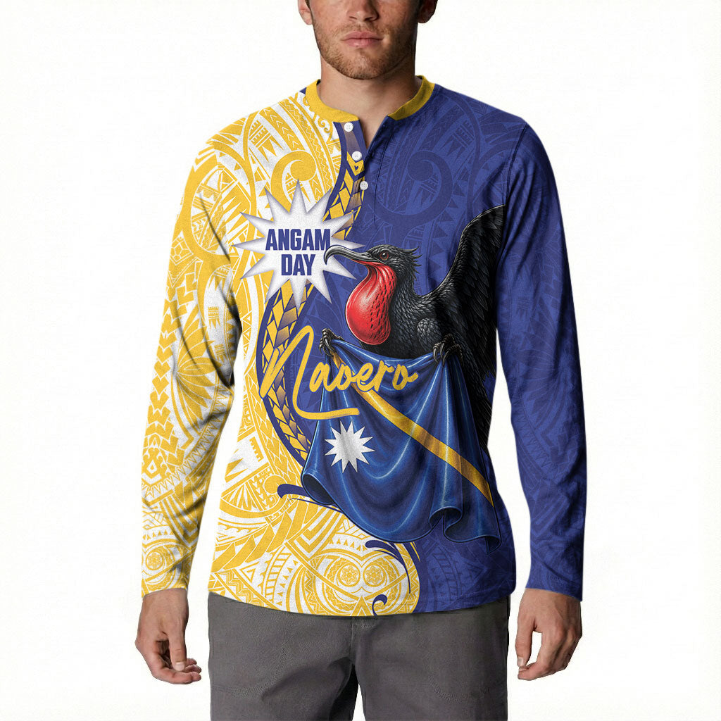Personalised Nauru Angam Day Button Sweatshirt Naoero Frigatebird With Flag Proud
