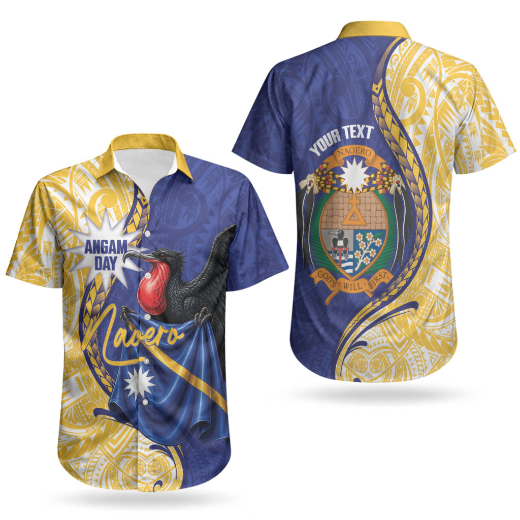 Personalised Nauru Angam Day Couples Matching Off Shoulder Maxi Dress and Hawaiian Shirt Naoero Frigatebird With Flag Proud