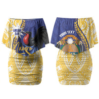 Personalised Nauru Angam Day Couples Matching Off Shoulder Short Dress and Hawaiian Shirt Naoero Frigatebird With Flag Proud