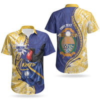 Personalised Nauru Angam Day Couples Matching Off The Shoulder Long Sleeve Dress and Hawaiian Shirt Naoero Frigatebird With Flag Proud